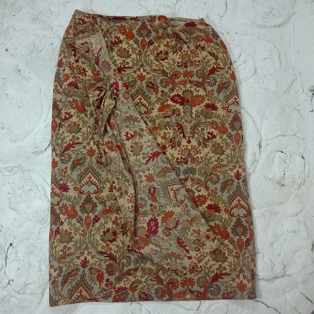 Talbots Petites Sz 14 Wool Wrap Skirt LUXURY Floral - Picture 2 of 9